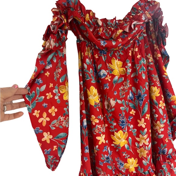 NWT Area Stars Red Sia Floral Print Dress Size Small - Picture 8 of 15